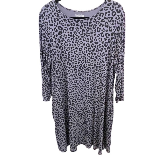 Time And Tru Plus Size Long Sleeve Grey Animal Print Stretch Knit Dress Size 2X - Picture 1 of 4